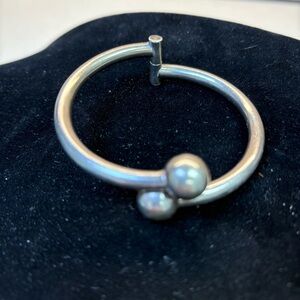 Silver Minimalist Bracelet with Pearl Accent